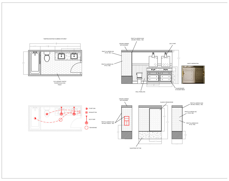 General Bathroom — plumbing, tile & elevation plans